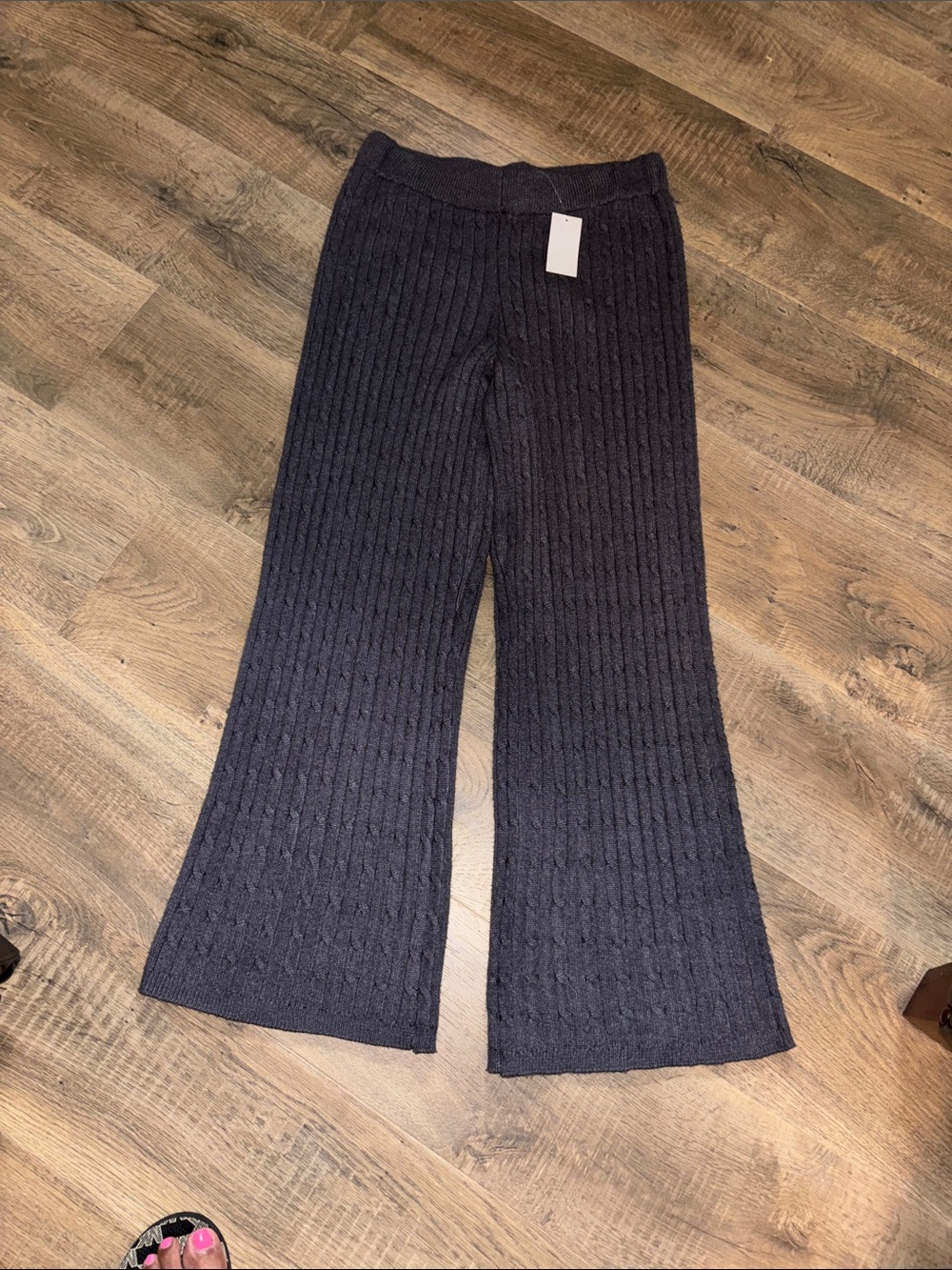 House of Harlow 1960 Gray Cable-Knit Wide-Leg Pants